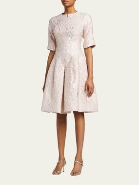 Rickie Freeman for Teri Jon Blush Floral Jacquard Fit & Flare Dress Size 6